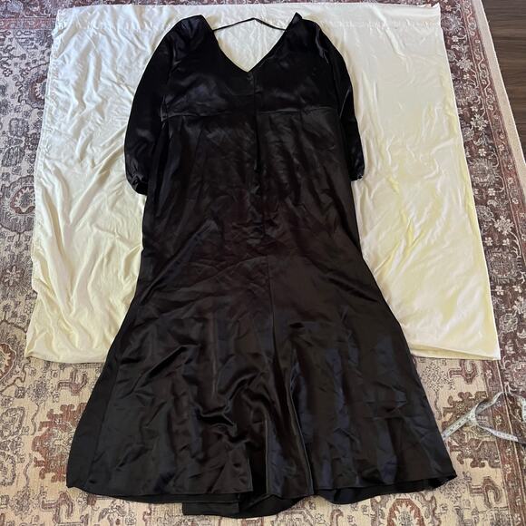 Revelry Black Vera Satin Long Sleeve V Neck Wrap Maxi Gown Plus Sz 26 Wedding - Picture 3 of 9